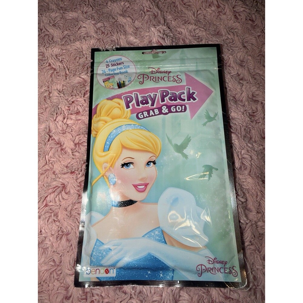 Disney Princess Play Pack Grab & Go Crayons 25 Stickers Cinderella 24 Color Book